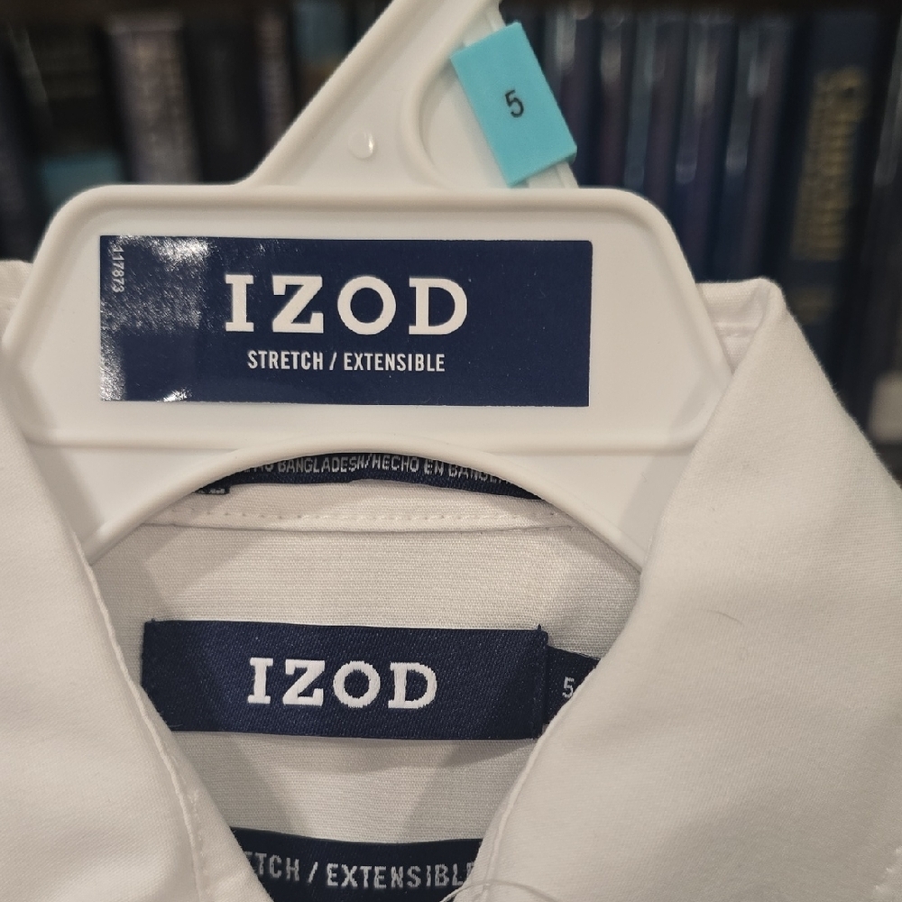 Izod Classic White Shirt with Blue Plaid Bow Tie, SZ 5 - Picture 2 of 5